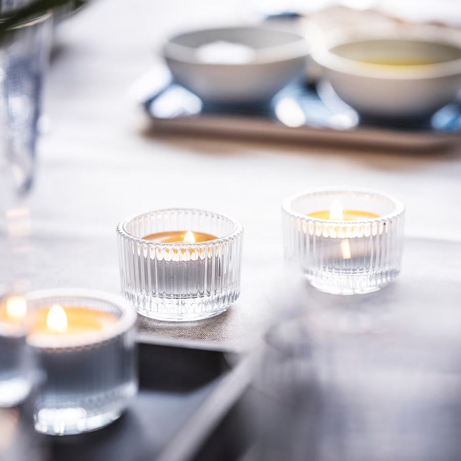 Tea-light Candle holder (ribbed glass) - Lanna Lux 